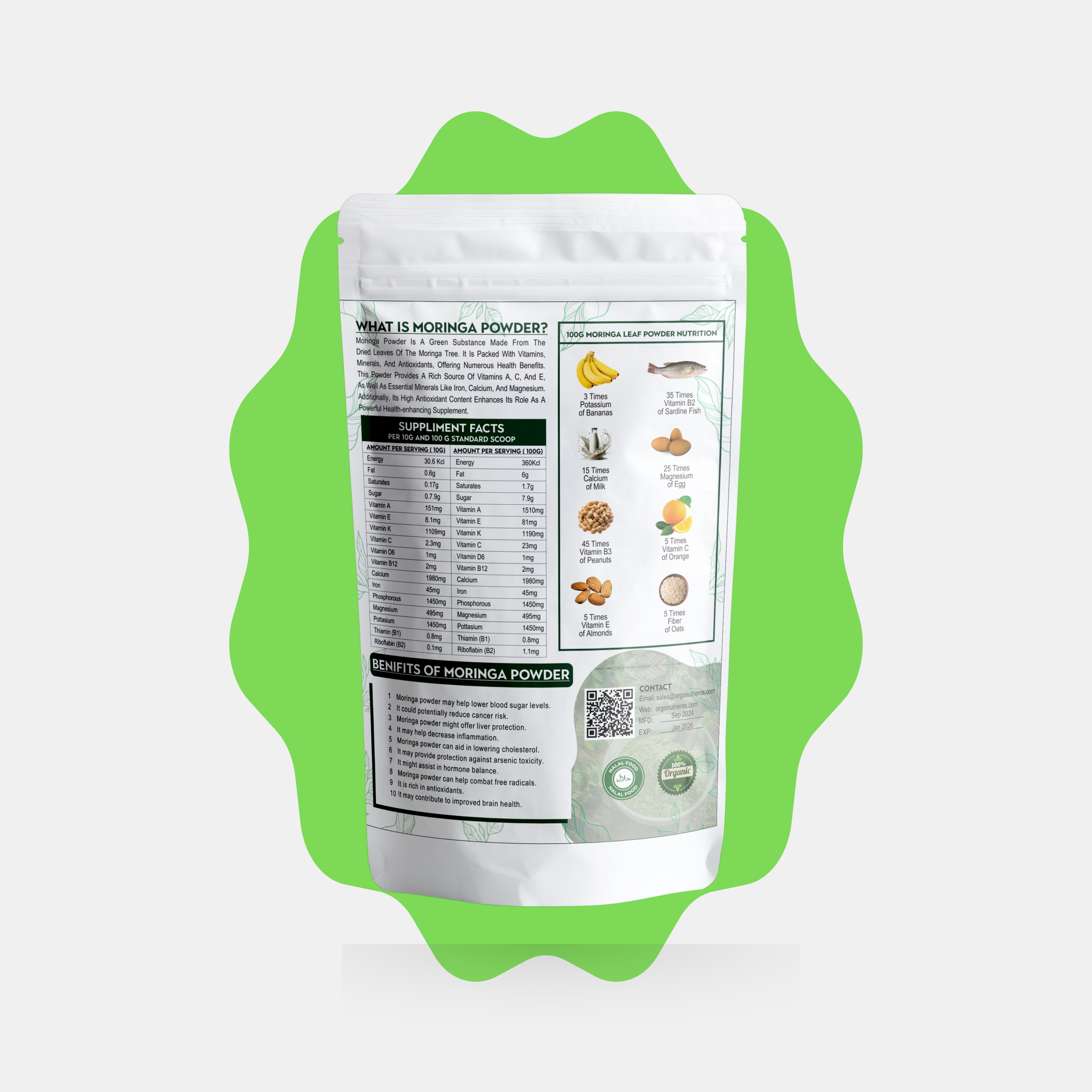 Moringa Powder 250 Grams | Rich in Calcium | 100% Pure | Vitamin C Powerhouse & Green Superfood | Gluten Free