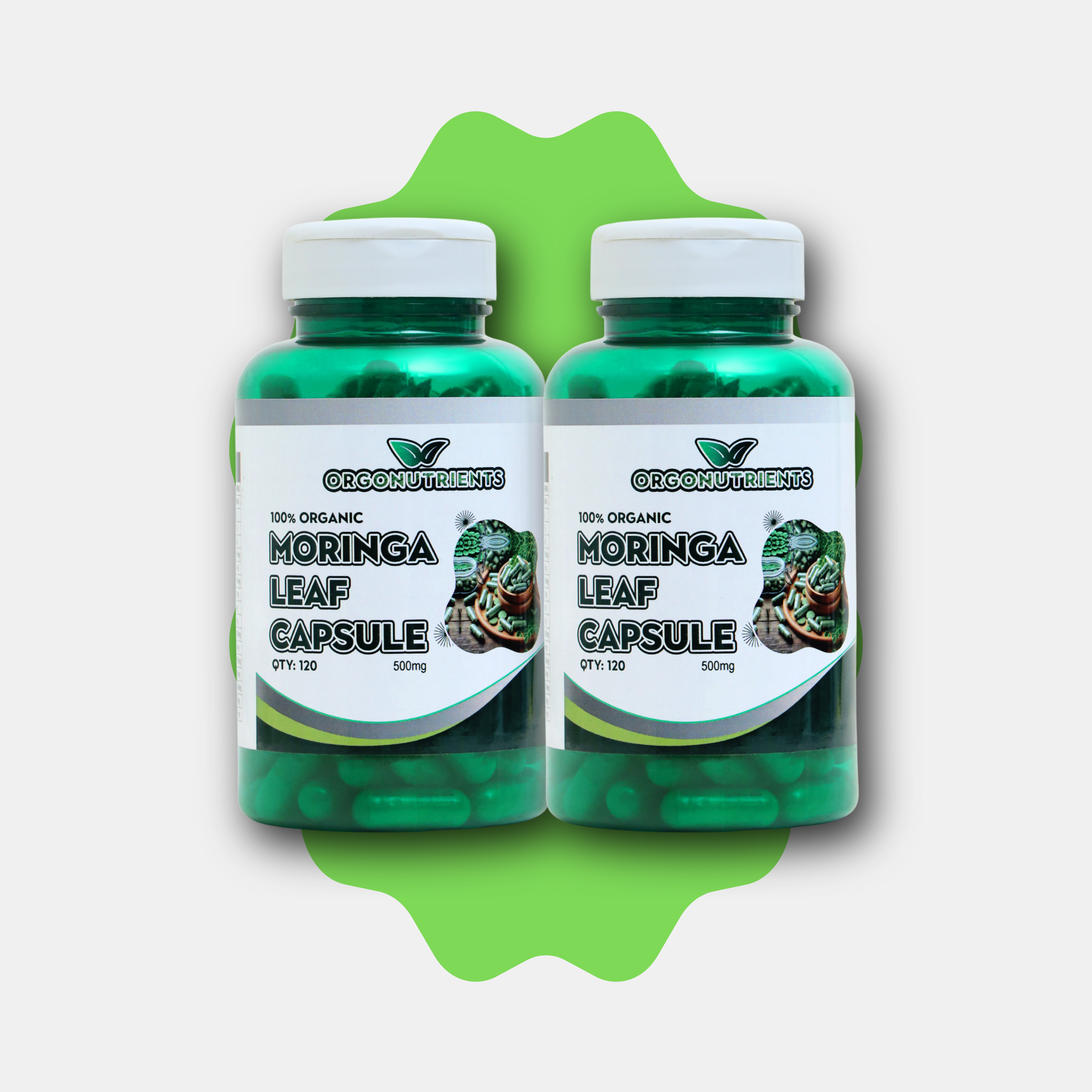 Organic Moringa Capsules 500 Mg – Pack x 2 – 120 Capsules Each Bottle | Lab Tested | 100% Organic & Pure